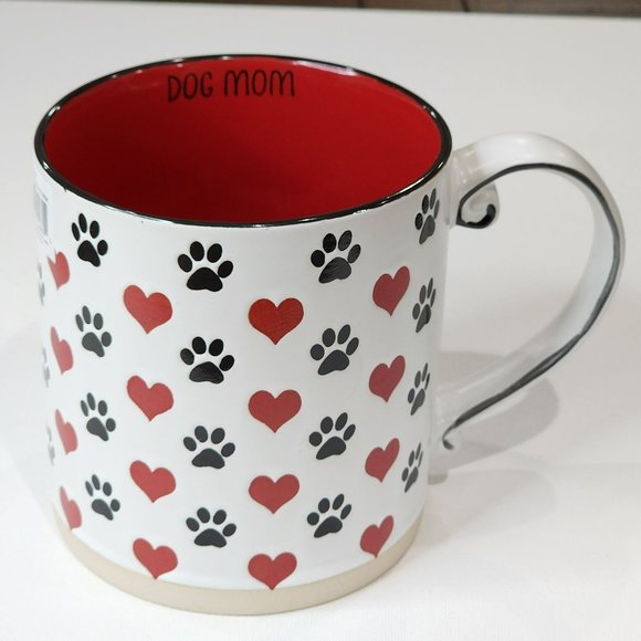 Dog Mom Ceramic Coffee Mug Red Hearts And Black Dog Paws Printed 16 oz - Picture 14 of 16